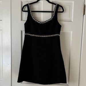 Aqua Black Wool Mini Dress with Pearl Details